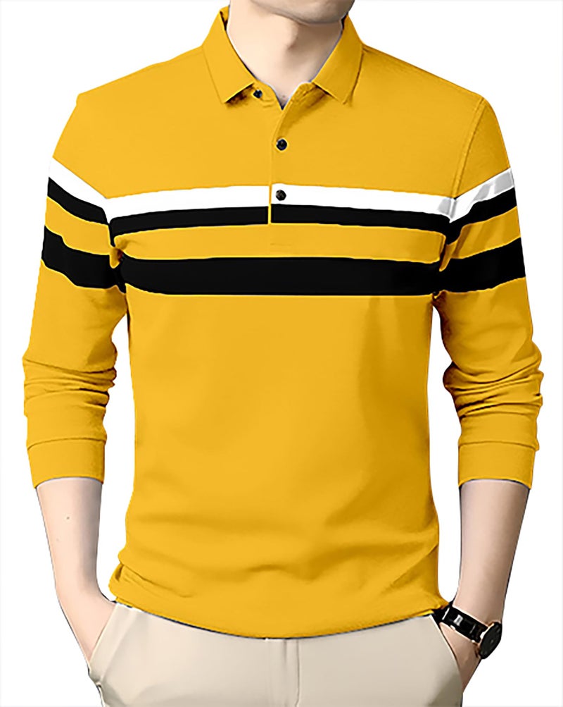 AUSK Men's Polo Regular Fit T-Shirt - Full Sleeves Yellow - Image 1