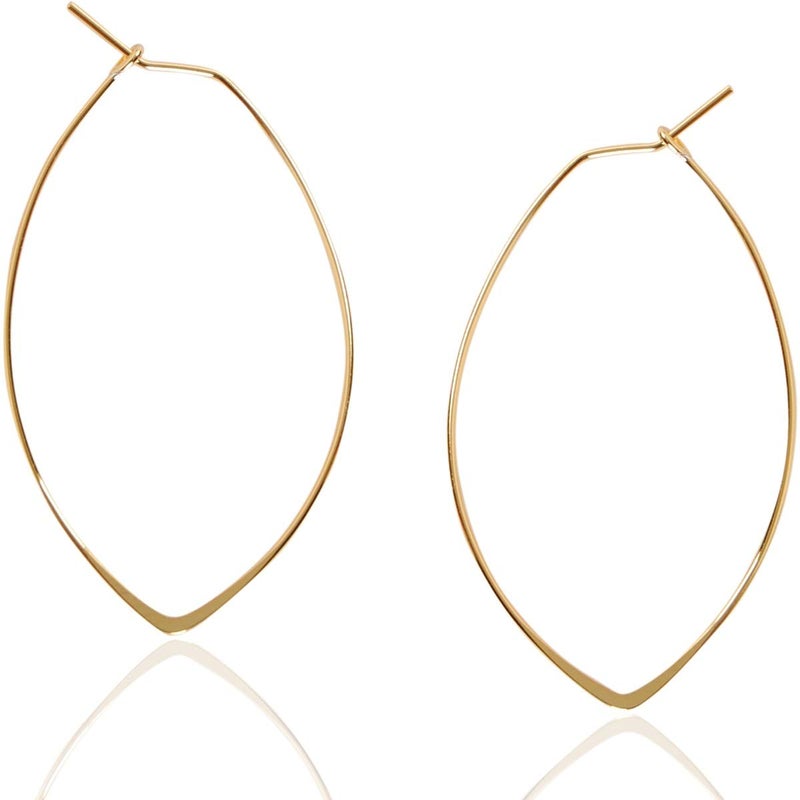 Humble Chic NY Humble Chic Geometric Marquise Threader Hoops - Hypoallergenic 18K Gold Plated Medium Hoop Earrings for Women - Lightweight Oval Leaf Elliptical Loop Statement Drop Dangles, 1.75" inch - 18K Yellow - Image 1