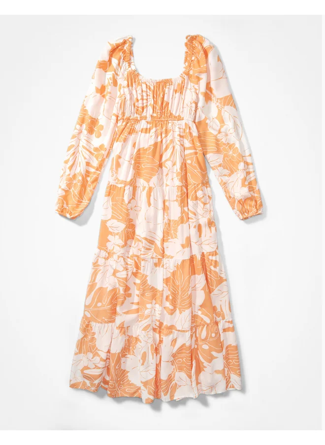 American Eagle AE Printed Long-Sleeve Midi Dress