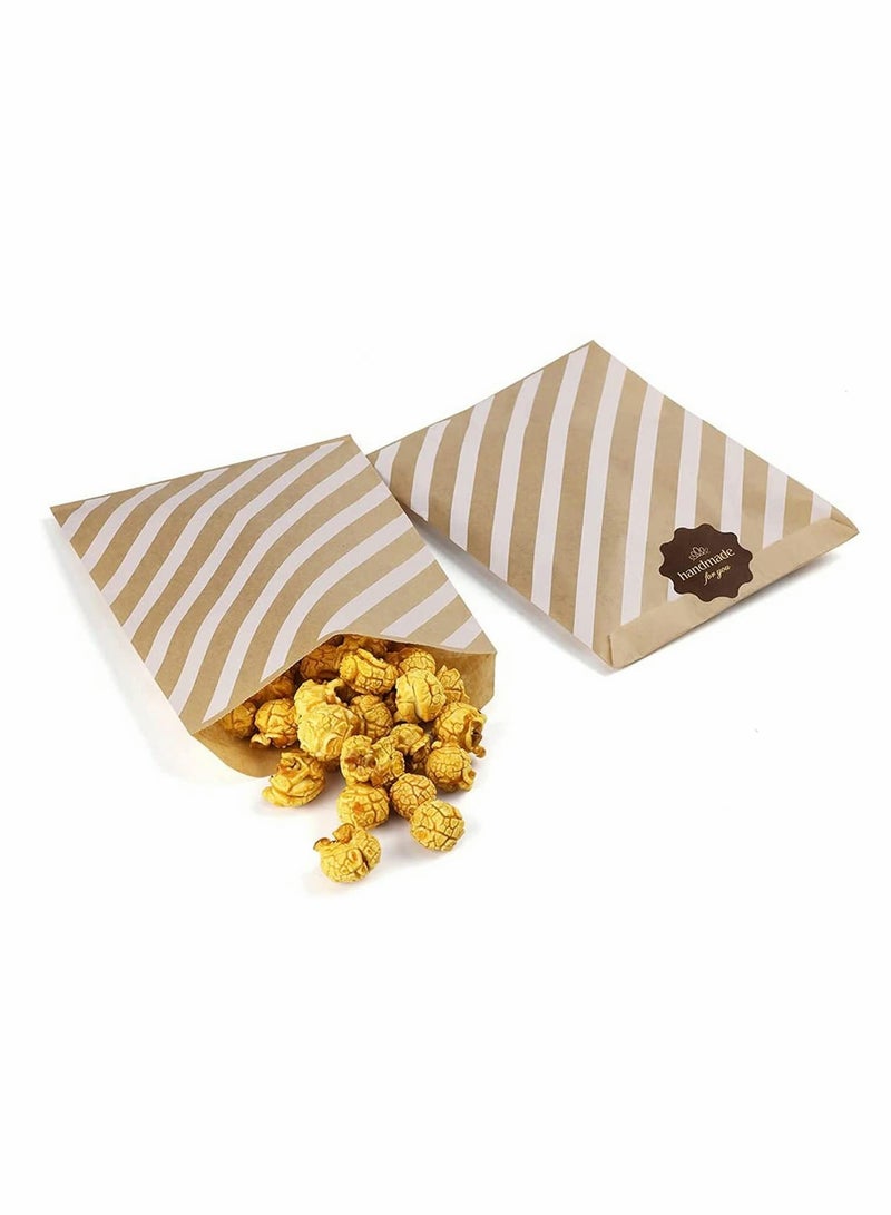 Greaseproof Paper Treat Bags for Cookies, Kraft Paper Bag Flat Greaseproof Paper Bags Greaseproof Envelopes, Paper Snack Bags Cookie Bags Popcorn Bags Brown Stripe 5.5x7.75 Inches,100Pcs - Image 1
