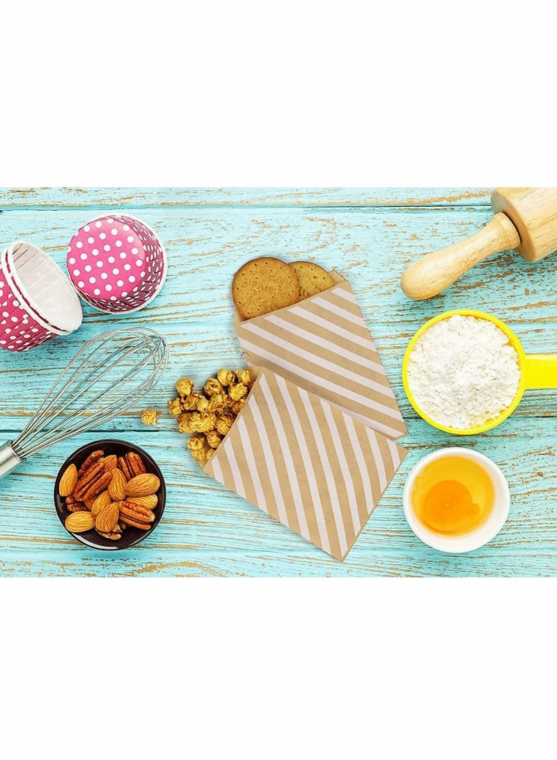 Greaseproof Paper Treat Bags for Cookies, Kraft Paper Bag Flat Greaseproof Paper Bags Greaseproof Envelopes, Paper Snack Bags Cookie Bags Popcorn Bags Brown Stripe 5.5x7.75 Inches,100Pcs - Image 5