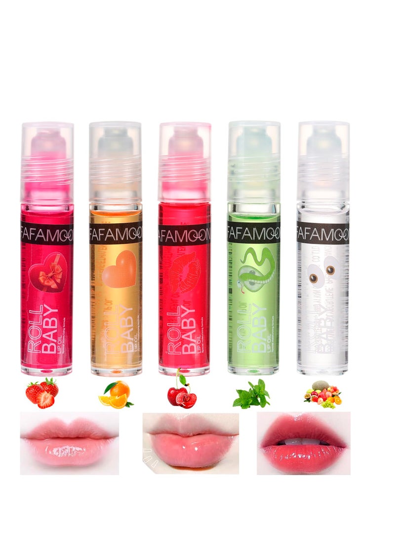 SYOSI Roll on Lip Oil Fruit Flavoured Lip Gloss Set, 5 PCS Moisturizing Transparent Plumping Lip Glow Oil, Hydrating Shiny and Vegan Tinted Lipgloss for Lip Care and Dry Lips - Image 1