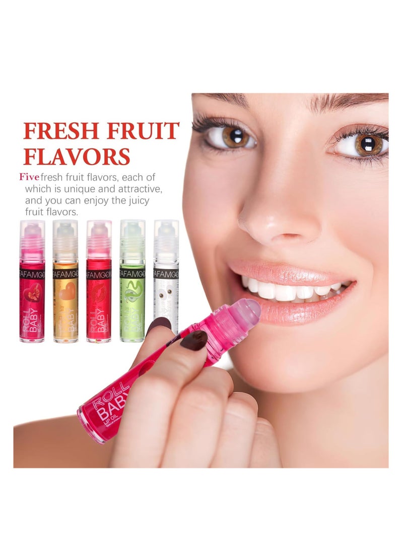 SYOSI Roll on Lip Oil Fruit Flavoured Lip Gloss Set, 5 PCS Moisturizing Transparent Plumping Lip Glow Oil, Hydrating Shiny and Vegan Tinted Lipgloss for Lip Care and Dry Lips - Image 3