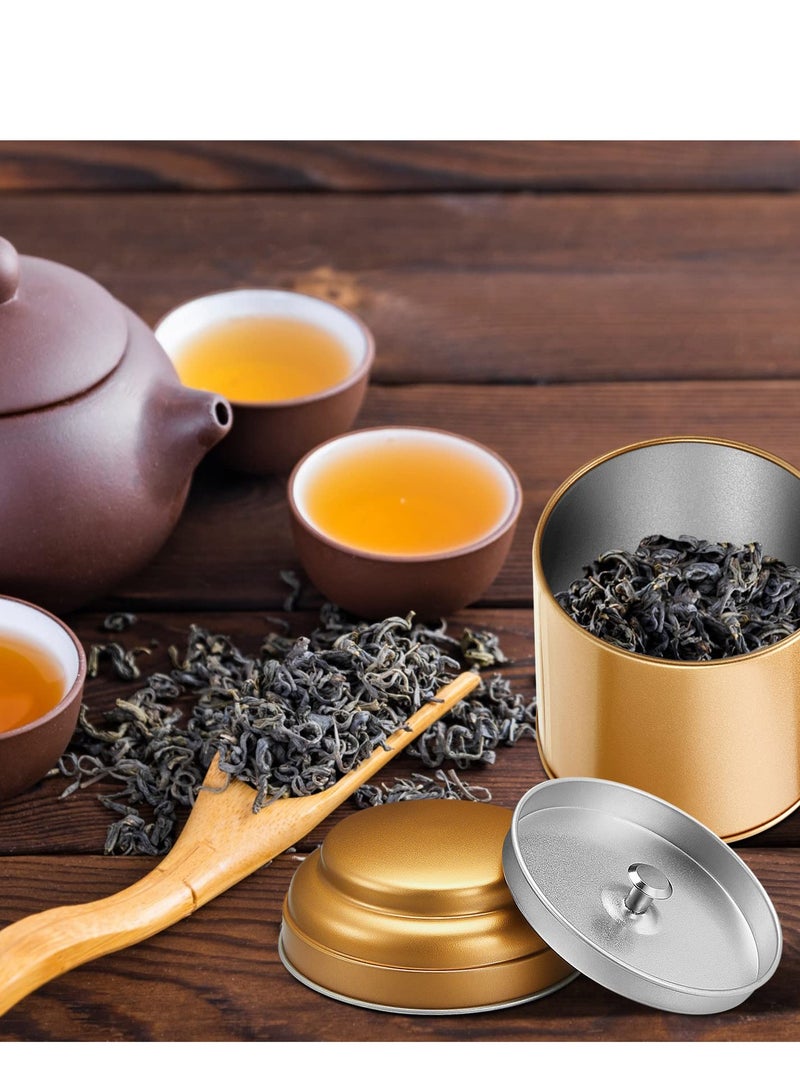 Excefore علبة شاي معدنية، حاويات تخزين شاي صغيرة دائرية لبيع الشاي، 8 أوقية صندوق حديدي دائري صغير لمطبخ تخزين الشاي - Image 5