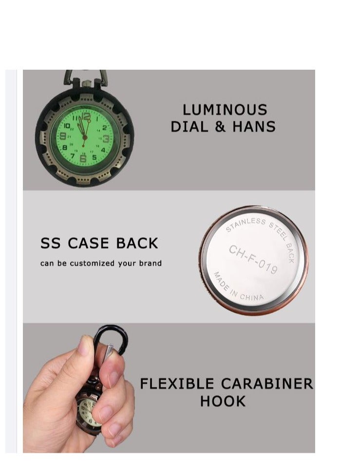 Y&D Men's Pocket Watch, Clip On Fob Backpack Carabiner Belt Watch with Luminous Hands for Hiking or Climbing - Image 2