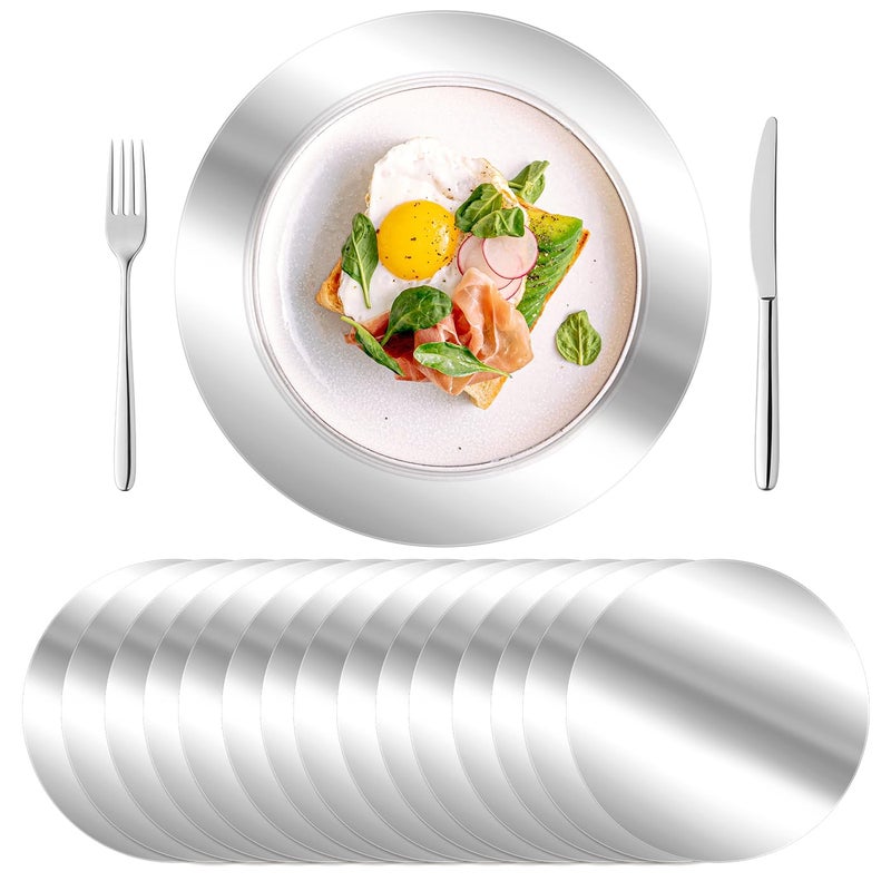 KesaPlan 100PCS Round Silver Placemats, 13" Disposable Paper Placemats for Dining Table, Mirrored Silver Charger Place Mat for Kitchen Banquet Table Setting Wedding Birthday Dinner Party Decor - Image 1