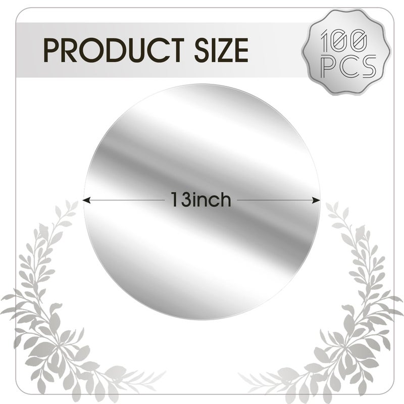 KesaPlan 100PCS Round Silver Placemats, 13" Disposable Paper Placemats for Dining Table, Mirrored Silver Charger Place Mat for Kitchen Banquet Table Setting Wedding Birthday Dinner Party Decor - Image 3