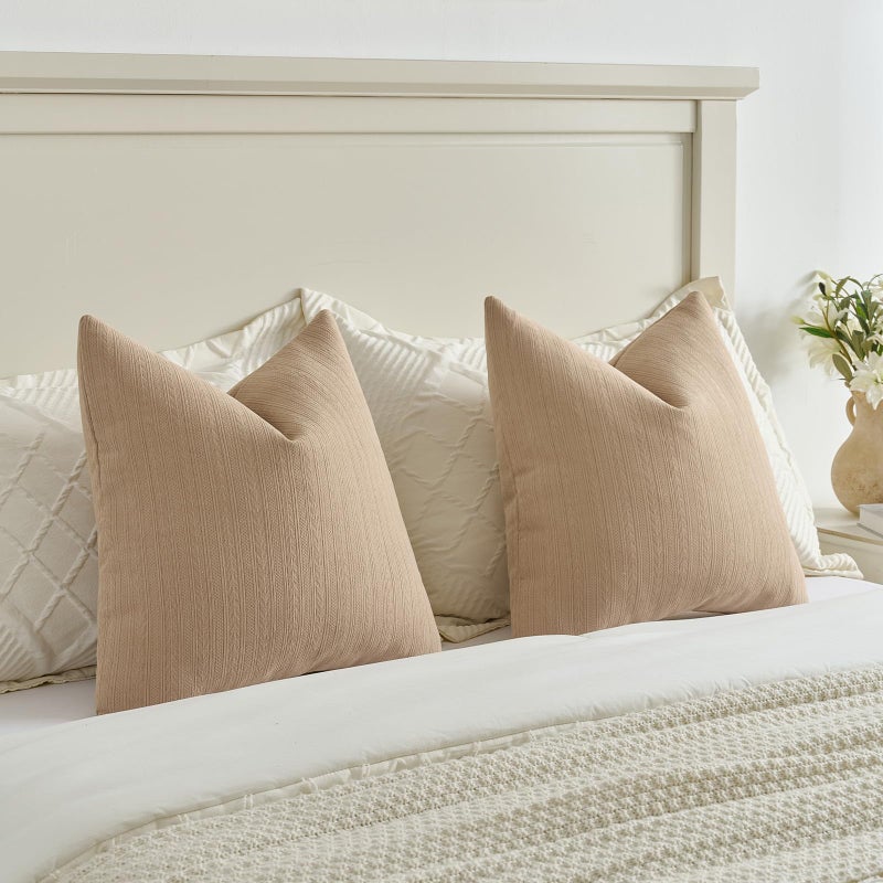 FUTEI Khaki Decorative Throw Pillow Covers 18x18 Inch Set of 2,Soft Cozy Wheat Ear Striped Patterns Cushion Cases,Modern Home Decor for Couch Bed Living Room - Image 5