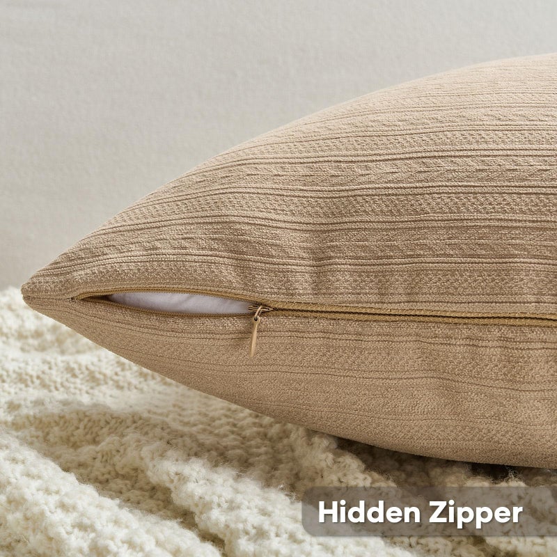 FUTEI Khaki Decorative Throw Pillow Covers 18x18 Inch Set of 2,Soft Cozy Wheat Ear Striped Patterns Cushion Cases,Modern Home Decor for Couch Bed Living Room - Image 2