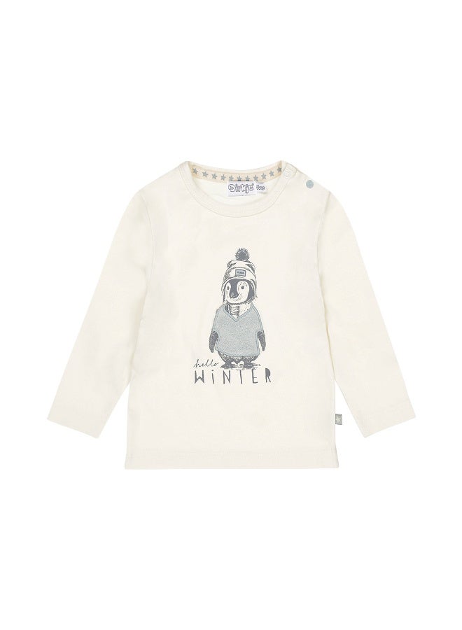 Dirkje boys' long-sleeved top in off-white with penguins - Image 1