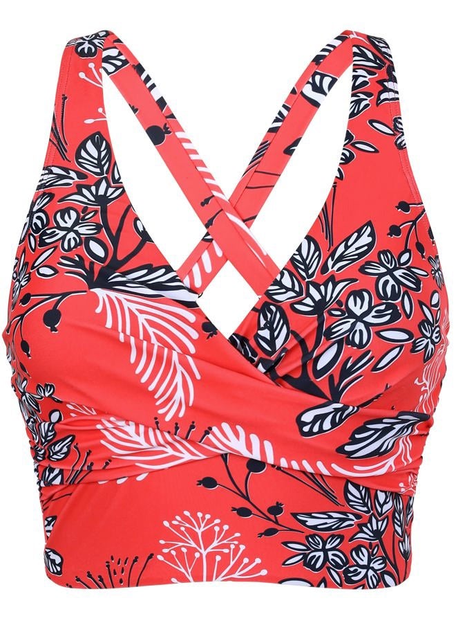 Firpearl Women's Underwire Bikini Tops Only - Longline Swimsuit Top Criss Cross Push Up Swim Crop Top 2025, Red Floral, 12 - Image 3