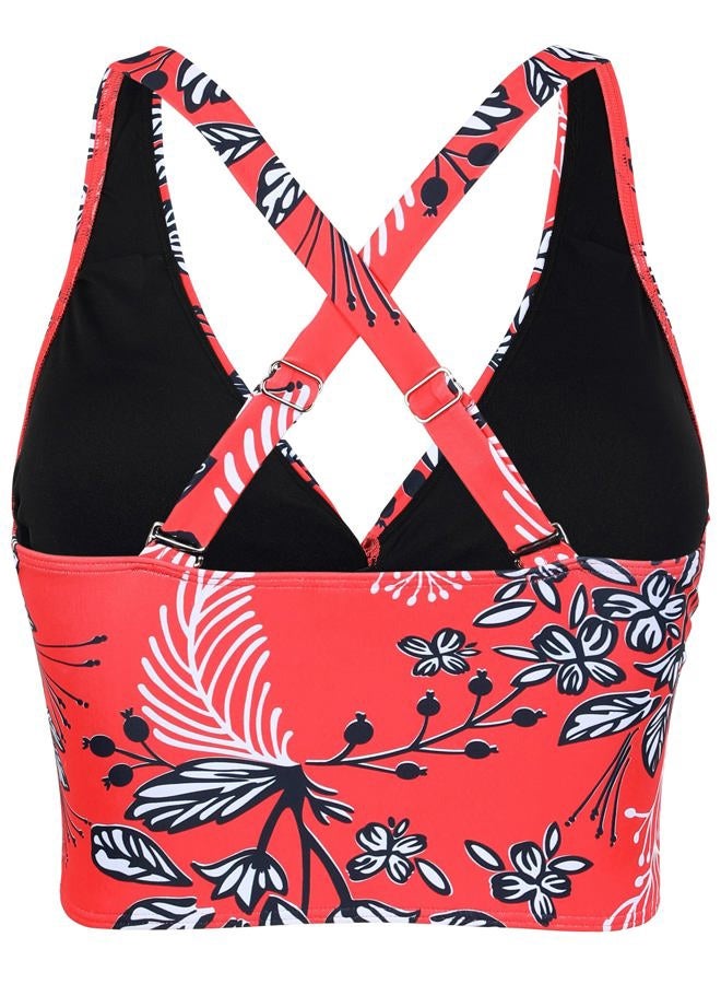 Firpearl Women's Underwire Bikini Tops Only - Longline Swimsuit Top Criss Cross Push Up Swim Crop Top 2025, Red Floral, 12 - Image 5