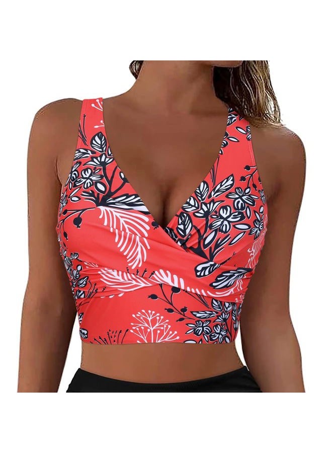 Firpearl Women's Underwire Bikini Tops Only - Longline Swimsuit Top Criss Cross Push Up Swim Crop Top 2025, Red Floral, 12 - Image 1