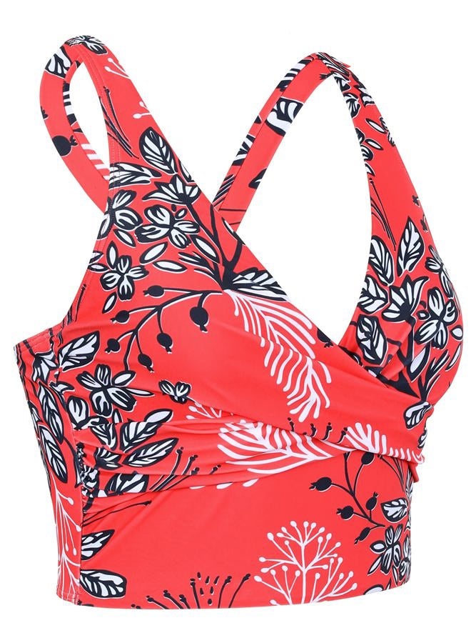Firpearl Women's Underwire Bikini Tops Only - Longline Swimsuit Top Criss Cross Push Up Swim Crop Top 2025, Red Floral, 12 - Image 4