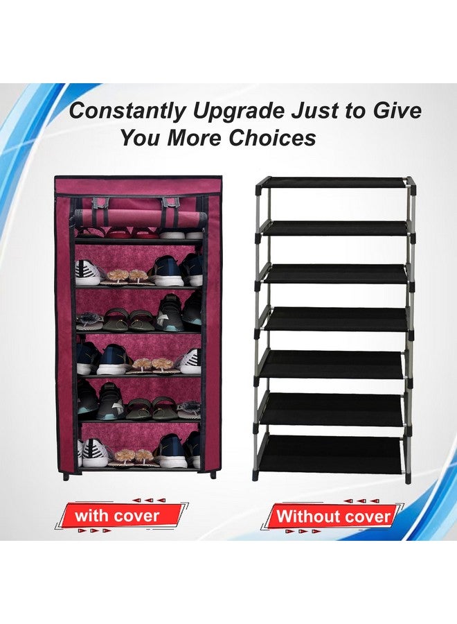 ROBMOB 6 Tier Shoe Rack Collapsible Shoes Organiser with Adjustable Shelves Space Saving Lightweight Metal Racks Foldable Sneaker Footwear Best for Men, Women, Boots, Slippers (Maroon Cover) - Image 5
