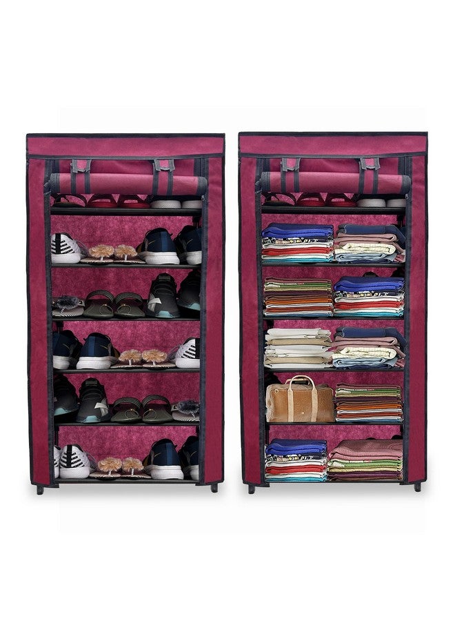 ROBMOB 6 Tier Shoe Rack Collapsible Shoes Organiser with Adjustable Shelves Space Saving Lightweight Metal Racks Foldable Sneaker Footwear Best for Men, Women, Boots, Slippers (Maroon Cover) - Image 2
