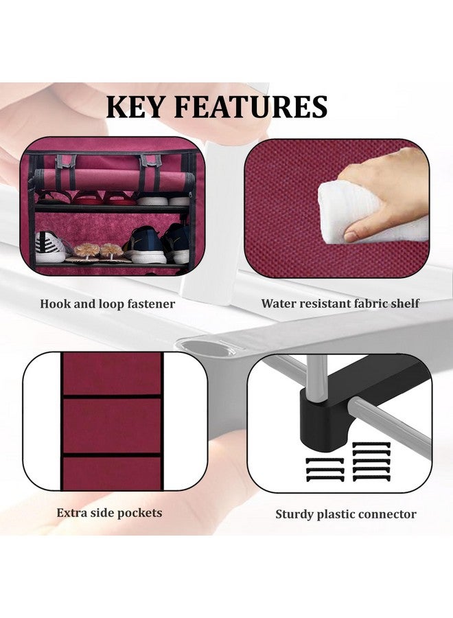 ROBMOB 6 Tier Shoe Rack Collapsible Shoes Organiser with Adjustable Shelves Space Saving Lightweight Metal Racks Foldable Sneaker Footwear Best for Men, Women, Boots, Slippers (Maroon Cover) - Image 4