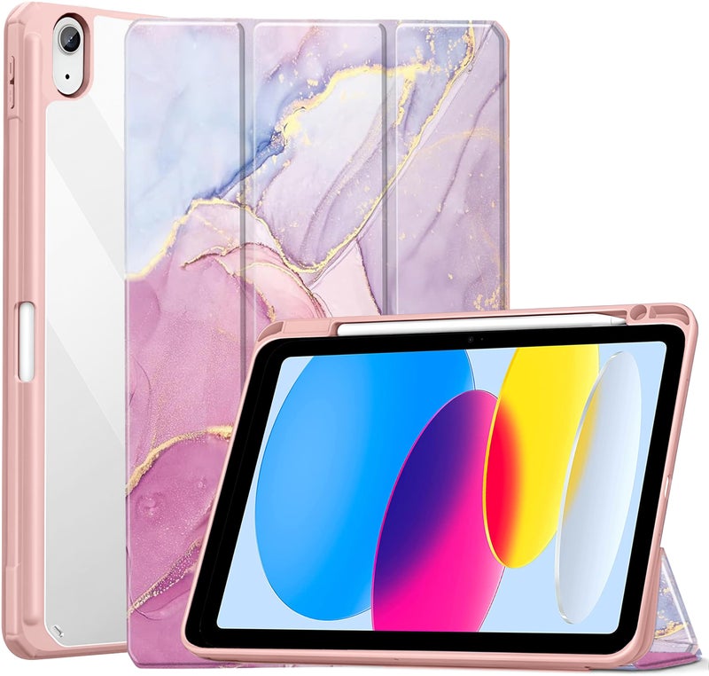 ProElite Case Cover for Apple iPad (A16) 11th/10th Generation (2025/2022), Transparent case Cover with Pencil Holder for iPad 11th/10th Gen 2025/2022, Marble Rose Pink - Image 1