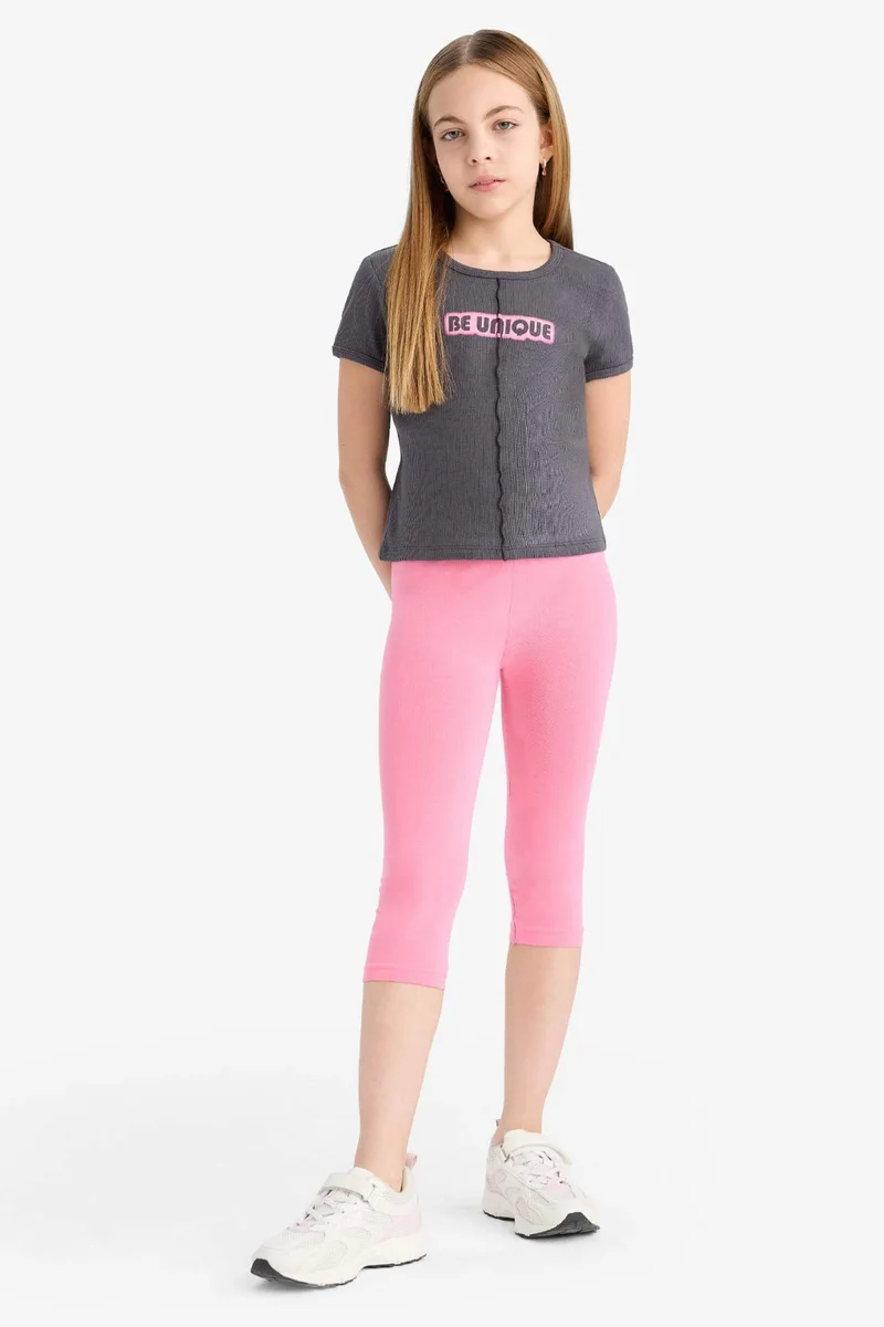 DeFacto Girl Fitted Crew Neck 3D Ribbed Camisole T-Shirt