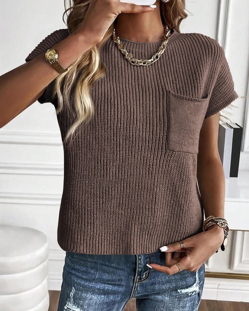KIRUNDO Spring Summer Short Sleeve Sweater for Women 2026 Casual Sweater Vest Cotton Knit Pullover Tank Tops Fashion Clothing(Light Coffee, Medium) - Image 3