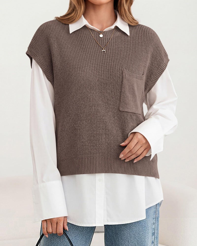 KIRUNDO Spring Summer Short Sleeve Sweater for Women 2026 Casual Sweater Vest Cotton Knit Pullover Tank Tops Fashion Clothing(Light Coffee, Medium) - Image 5
