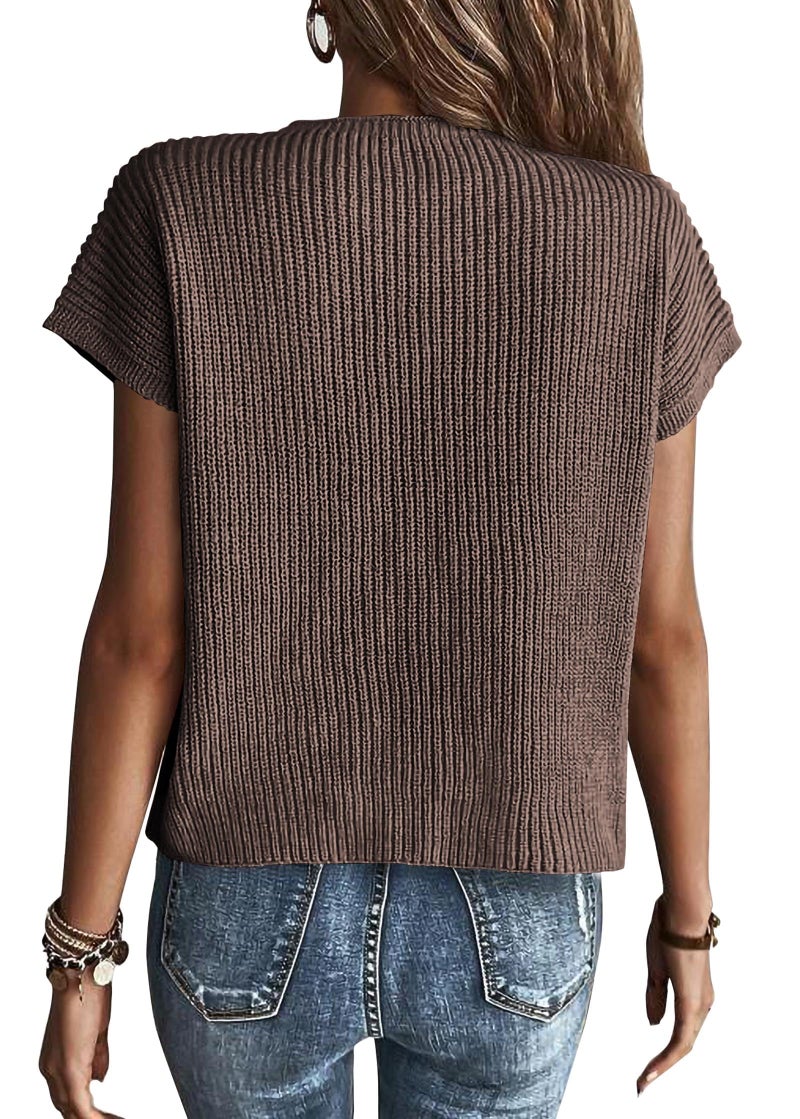 KIRUNDO Spring Summer Short Sleeve Sweater for Women 2026 Casual Sweater Vest Cotton Knit Pullover Tank Tops Fashion Clothing(Light Coffee, Medium) - Image 2