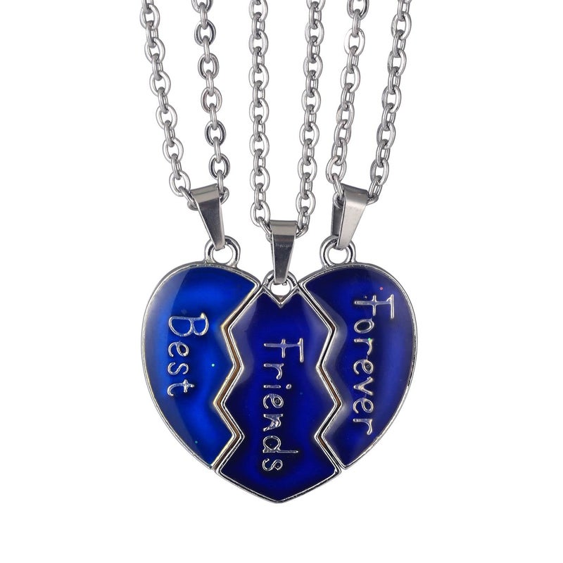 FM FM42 Temperature Sensing Color Changing Best Friends Forever 3-Split Heart Pendant Necklace Set, Pack of 3 - Image 3