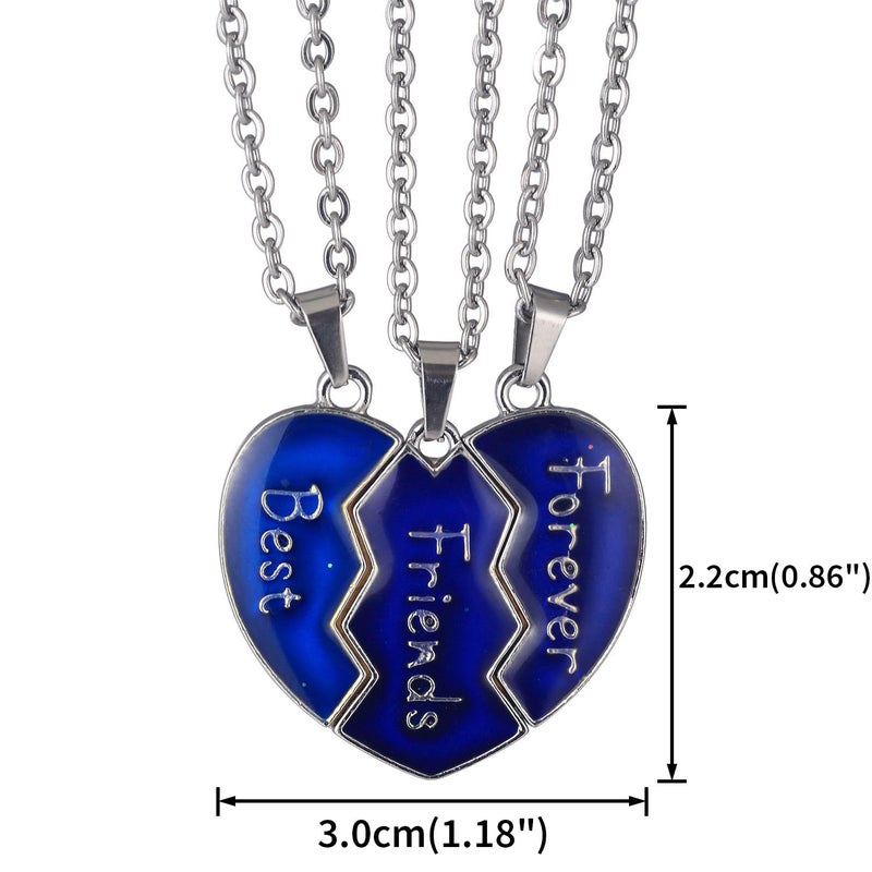 FM FM42 Temperature Sensing Color Changing Best Friends Forever 3-Split Heart Pendant Necklace Set, Pack of 3 - Image 2