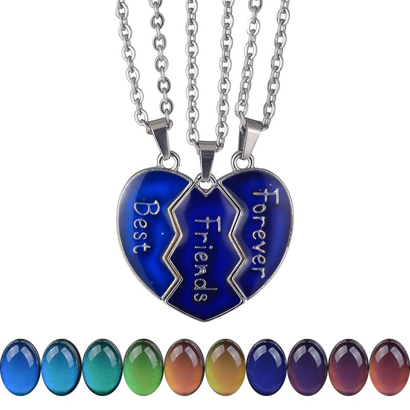 FM FM42 Temperature Sensing Color Changing Best Friends Forever 3-Split Heart Pendant Necklace Set, Pack of 3 - Image 1