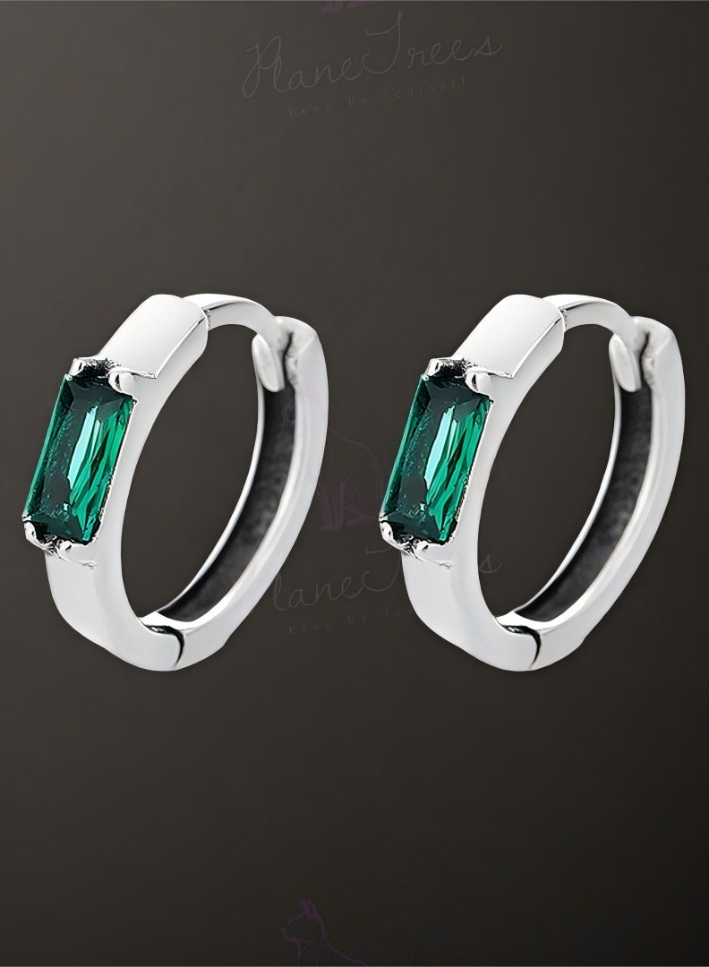 Plane Trees 925 Sterling Silver Green Gemstone Hoop Earrings – Minimalist Small Huggie Design for Women | PLANE TREES - Image 1