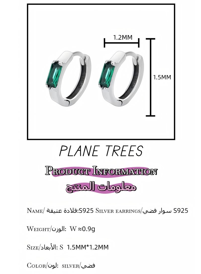 Plane Trees 925 Sterling Silver Green Gemstone Hoop Earrings – Minimalist Small Huggie Design for Women | PLANE TREES - Image 2