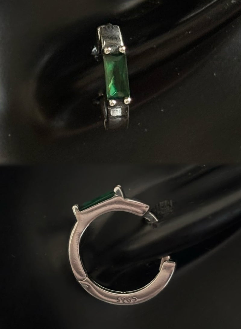 Plane Trees 925 Sterling Silver Green Gemstone Hoop Earrings – Minimalist Small Huggie Design for Women | PLANE TREES - Image 3