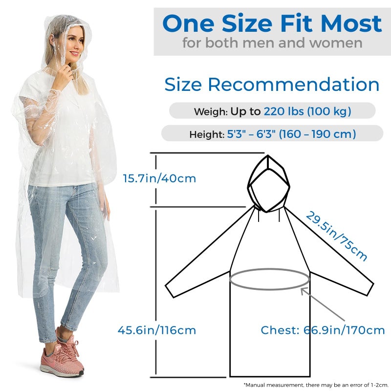 Opret 5 Pack Rain Ponchos, Disposable Emergency Ponchos Bulk Unisex Waterproof Raincoat for Adults with Drawstring Hood - Image 2