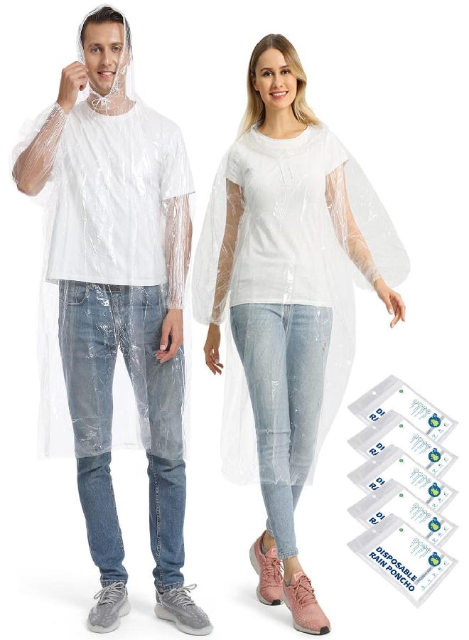 Opret Opret 5 Pack Disposable Rain Poncho, Emergency Poncho Waterproof Raincoat with Hood for Camping, Hiking, Cycling, Theme Park and Festival - Image 1