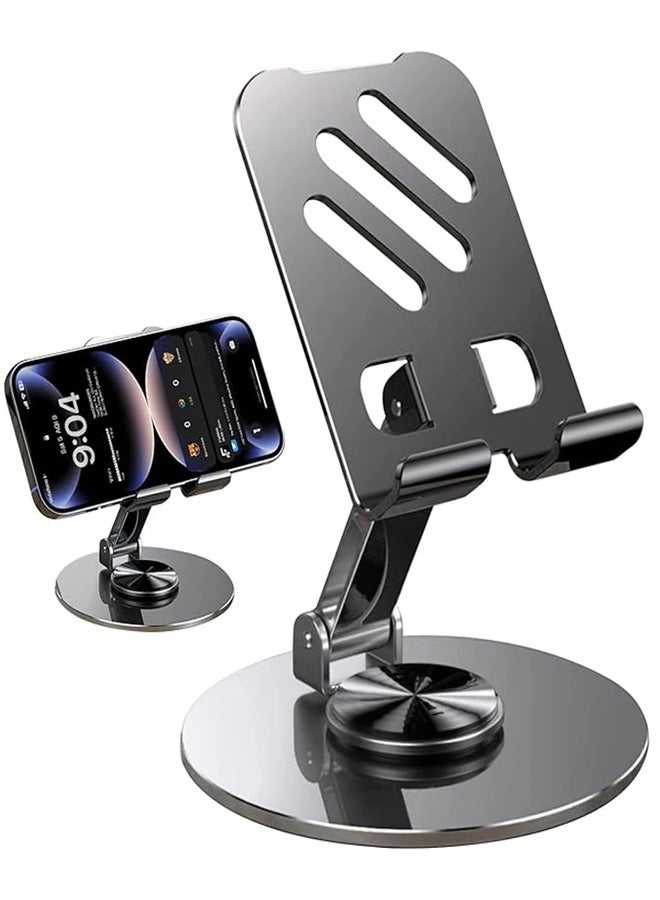 360°Rotating Phone Holder for Desk, Portable & Foldable Cell Phone Stand for Office & Kitchen, Adjustable Tablet Stand for All Mobile Phones, iPhone, iPad, Nintendo Switch - Metal - Image 2