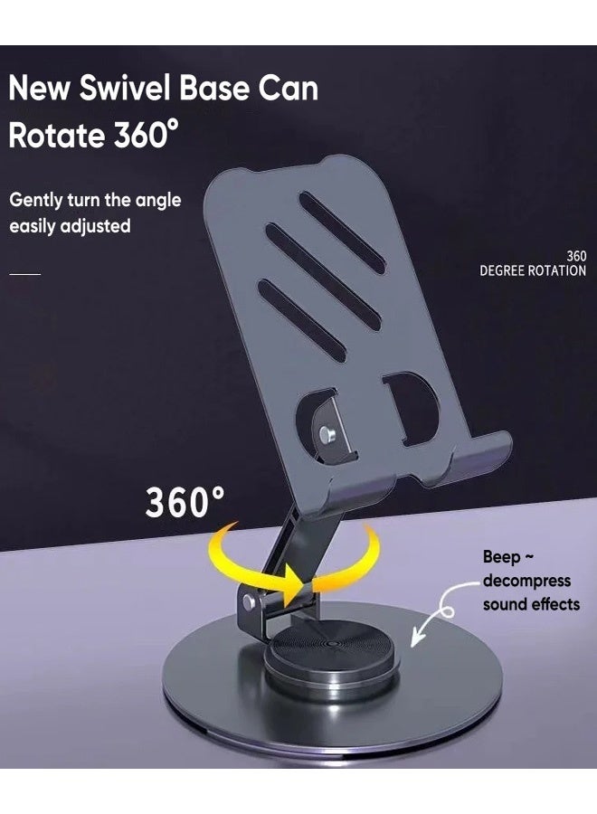 360°Rotating Phone Holder for Desk, Portable & Foldable Cell Phone Stand for Office & Kitchen, Adjustable Tablet Stand for All Mobile Phones, iPhone, iPad, Nintendo Switch - Metal - Image 3