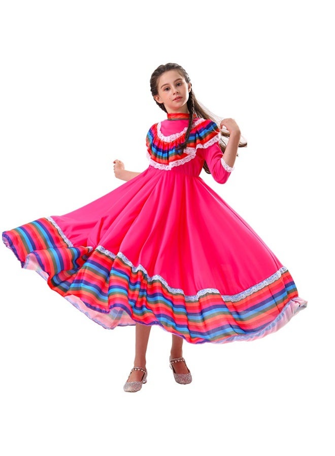 NIBEMINENT Girls' ethnic-style dance costumes, girls' children's large skirt costumes, performance costumes and dress-up - Image 1