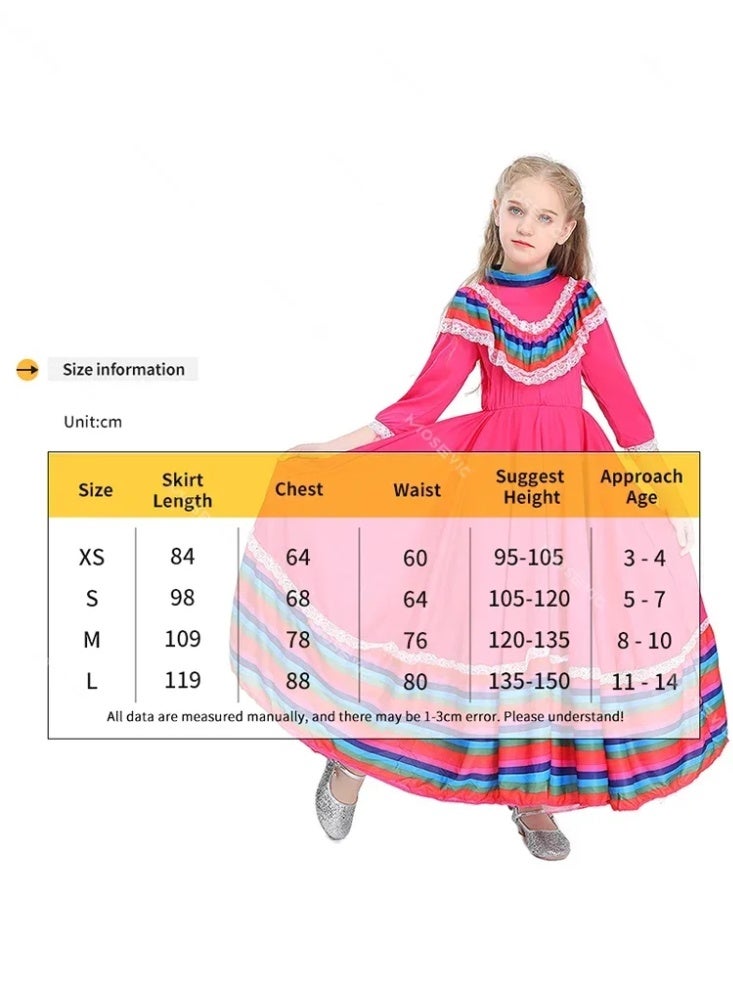 NIBEMINENT Girls' ethnic-style dance costumes, girls' children's large skirt costumes, performance costumes and dress-up - Image 2
