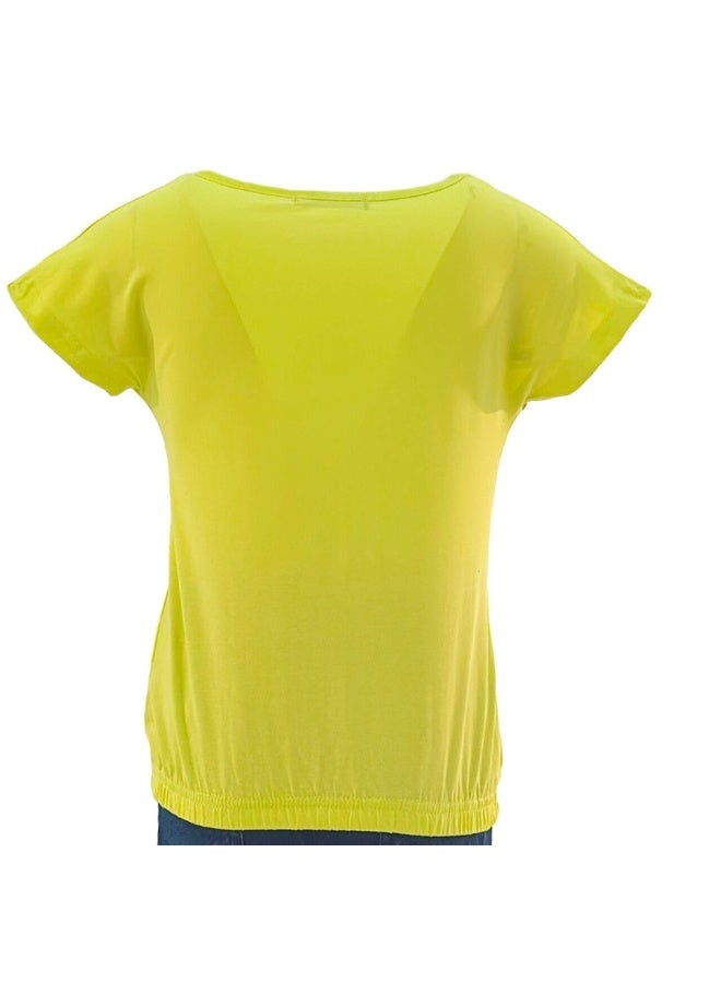 JOANNA JOANNA 23KY366B Girl's Say I Love You & Animal Print Round Neck Short Sleeve T-Shirt - Yellow Green  - Image 2