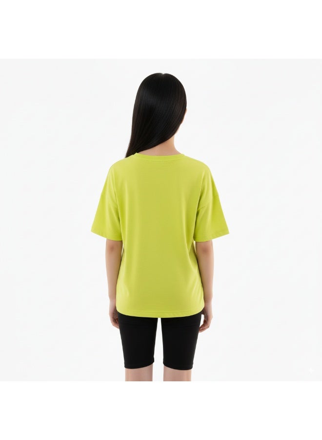 جوانا تي شيرت فتيات برقبة دائرية وأكمام قصيرة بطبعة "قل أحبك" مع نقشة حيوانات - أصفر مخضر - 3 سنوات - Image 3