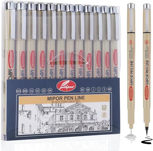 GETHPEN Micro Fineliner Drawing Art Pens 12 Black Fine Line Waterproof Ink Set Artist Supplies Archival Inking Markers Liner Professional Sketch Outline Anime Sketching Artist Illustration Watercolor - Image 1