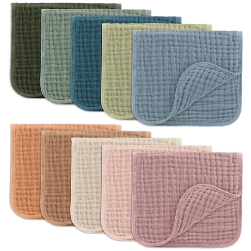 Comfy Cubs مناديل تجشؤ مريحة من كومفي كابس 20" × 10"، عبوة من 10 - كبيرة، 6 طبقات، فائقة الامتصاص 100% قطن للأطفال - مناديل تجشؤ ناعمة وآمنة ولطيفة للأولاد والبنات - متعددة الألوان - Image 1