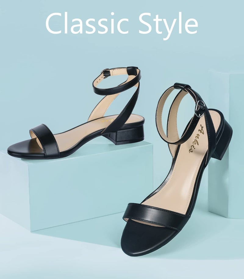 Ankis Black Nude White Gold Women Sandals Comfortable Walking Strappy Open Toe Sandals for Women Dressy Summer 1 Inch Low Block Heel Flat Adjustable Ankle Strap Shoes - Image 3
