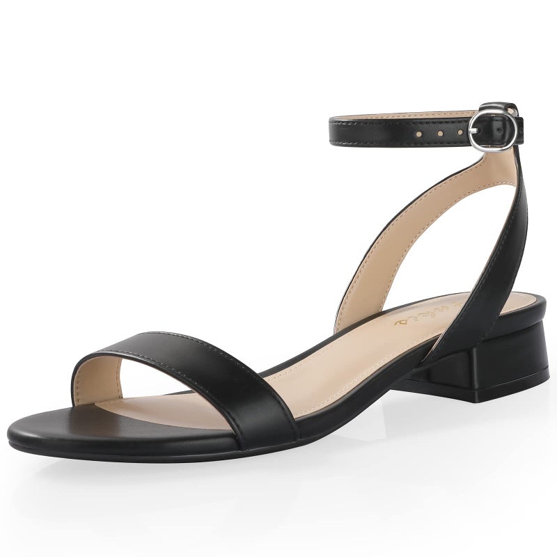 Ankis Black Nude White Gold Women Sandals Comfortable Walking Strappy Open Toe Sandals for Women Dressy Summer 1 Inch Low Block Heel Flat Adjustable Ankle Strap Shoes - Image 1