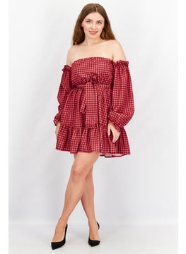 John Zack Women Petite Off Shoulder Balloon Sleeve Tie Waist  Mini Dress, Pink  - Image 2