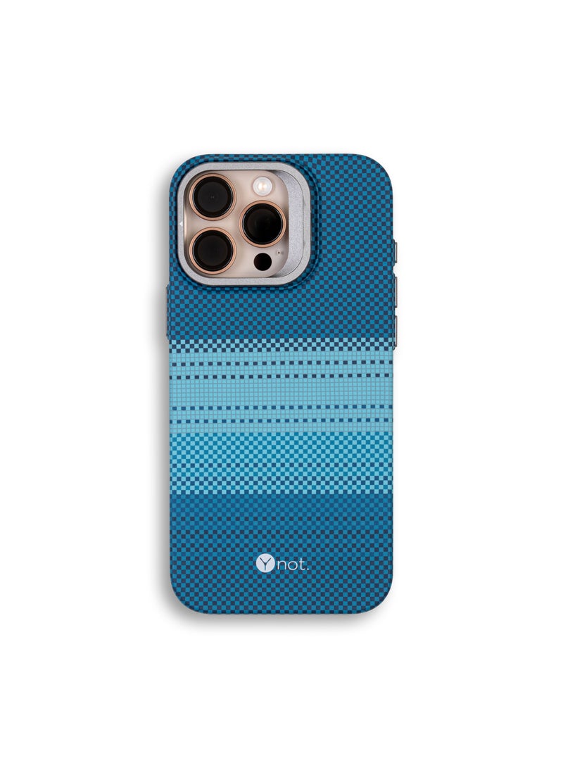 YNOT iPhone 16 Plus Kevlar Fiber Case with MagSafe and Stand - Dark Blue Carbon - Image 1