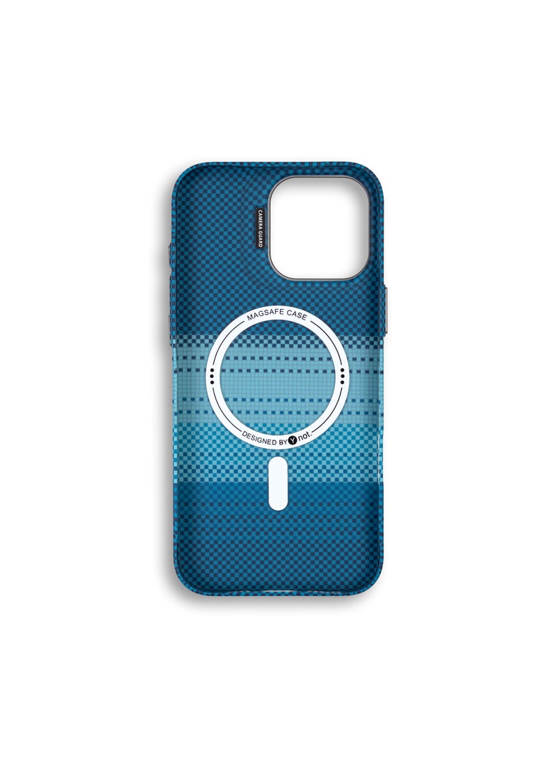YNOT iPhone 16 Plus Kevlar Fiber Case with MagSafe and Stand - Dark Blue Carbon - Image 4