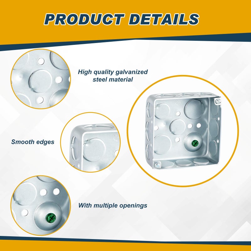 Copkim Metal Electrical Junction Box Deep Square Electrical Box Silver Galvanized Steel Drawn Construction(4 x 4 Inch,Classic,12 Pcs) - Image 3