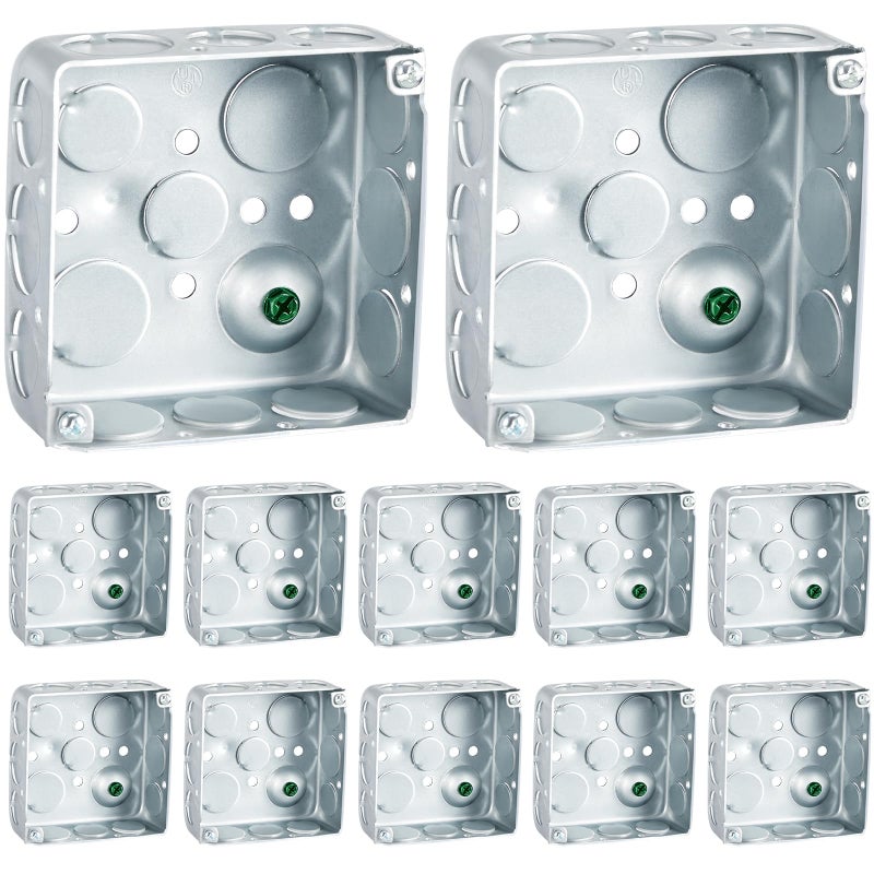 Copkim Metal Electrical Junction Box Deep Square Electrical Box Silver Galvanized Steel Drawn Construction(4 x 4 Inch,Classic,12 Pcs) - Image 1