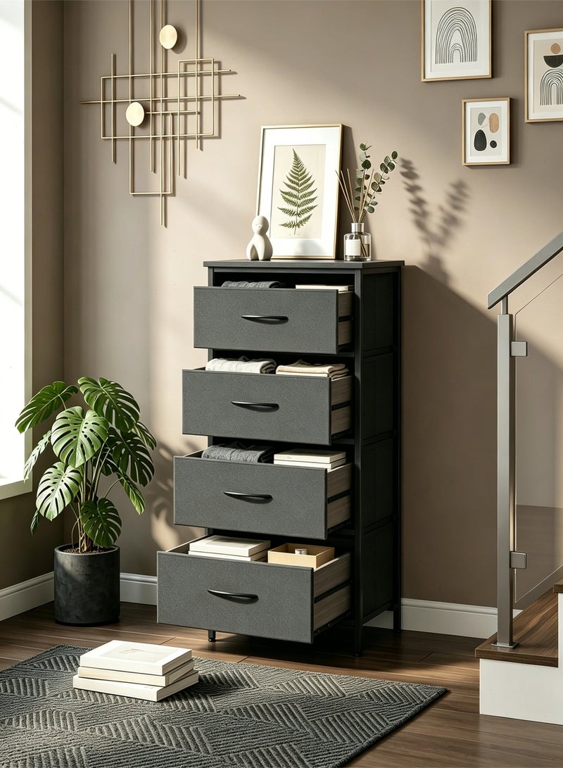 Yoawllty Vertical Storage Drawer Tower with 4 Non-Woven Fabric Drawers, Steel Frame Dresser Chest of Drawers, Freestanding Storage Cabinet Organizer for Bedroom, Entryway, Wardrobe & Small Living Space - Image 1